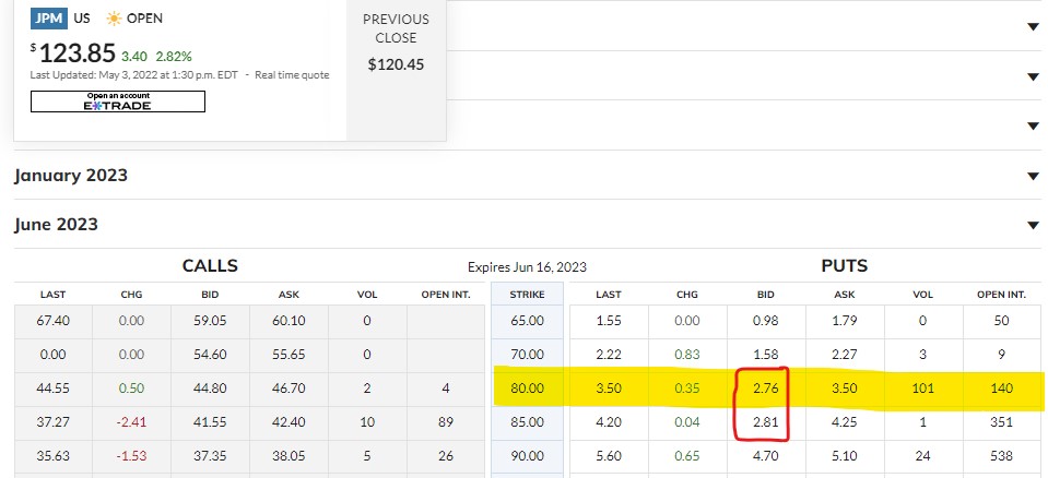 JP Morgan Chase PUT Options